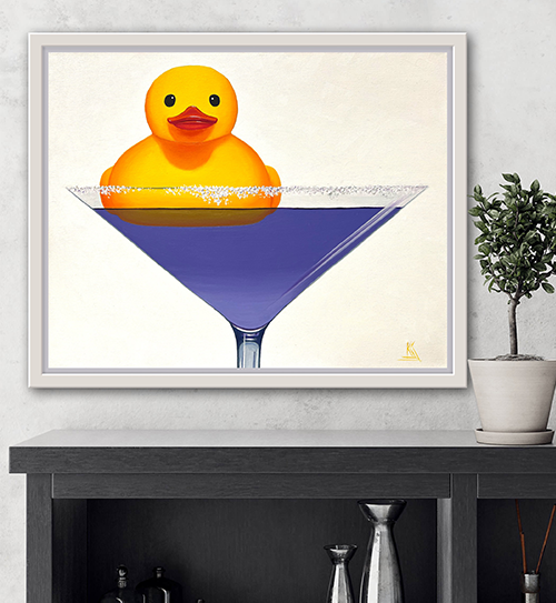 Purple Rain Ducky, Original Still Life Rubber Ducky Oil Painting