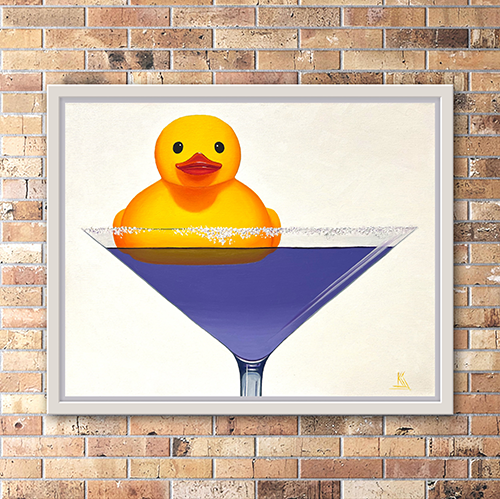 Purple Rain Ducky, Original Still Life Rubber Ducky Oil Painting
