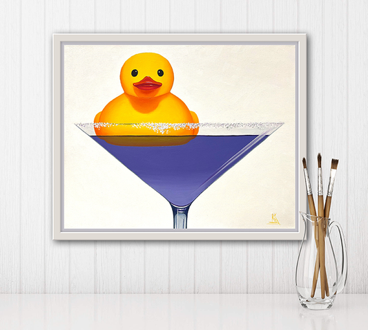Purple Rain Ducky, Original Still Life Rubber Ducky Oil Painting